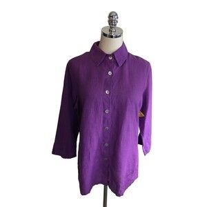 NEW Russ Berens Purple 100% Linen Top Size SMALL Women’s Lagenlook Shirt Blouse